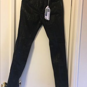 Black shiny snakeskin print jeans